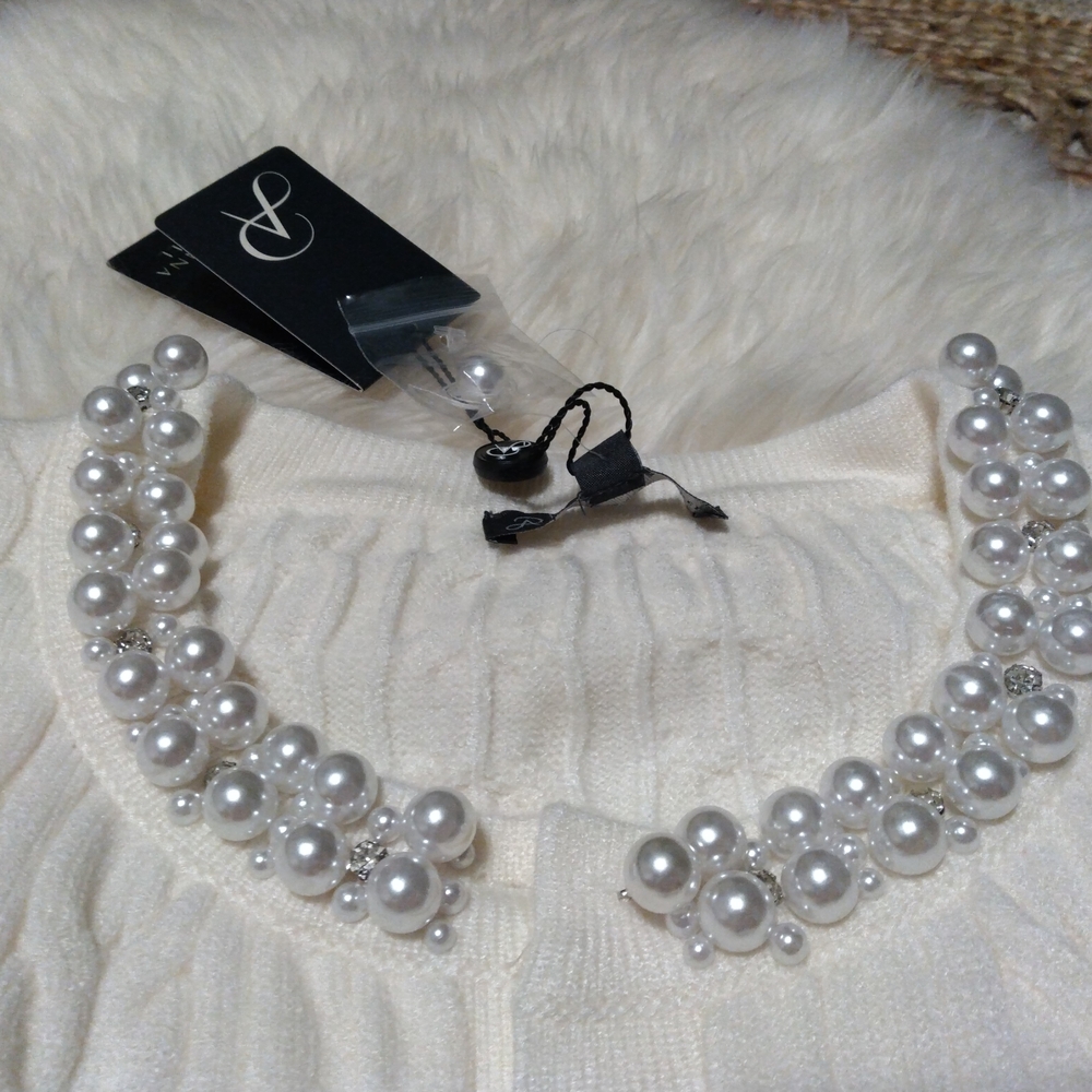 Adrianna Papell Winter White Cardigan with Pearl Accents NWT Size XL - Picture 5 of 11